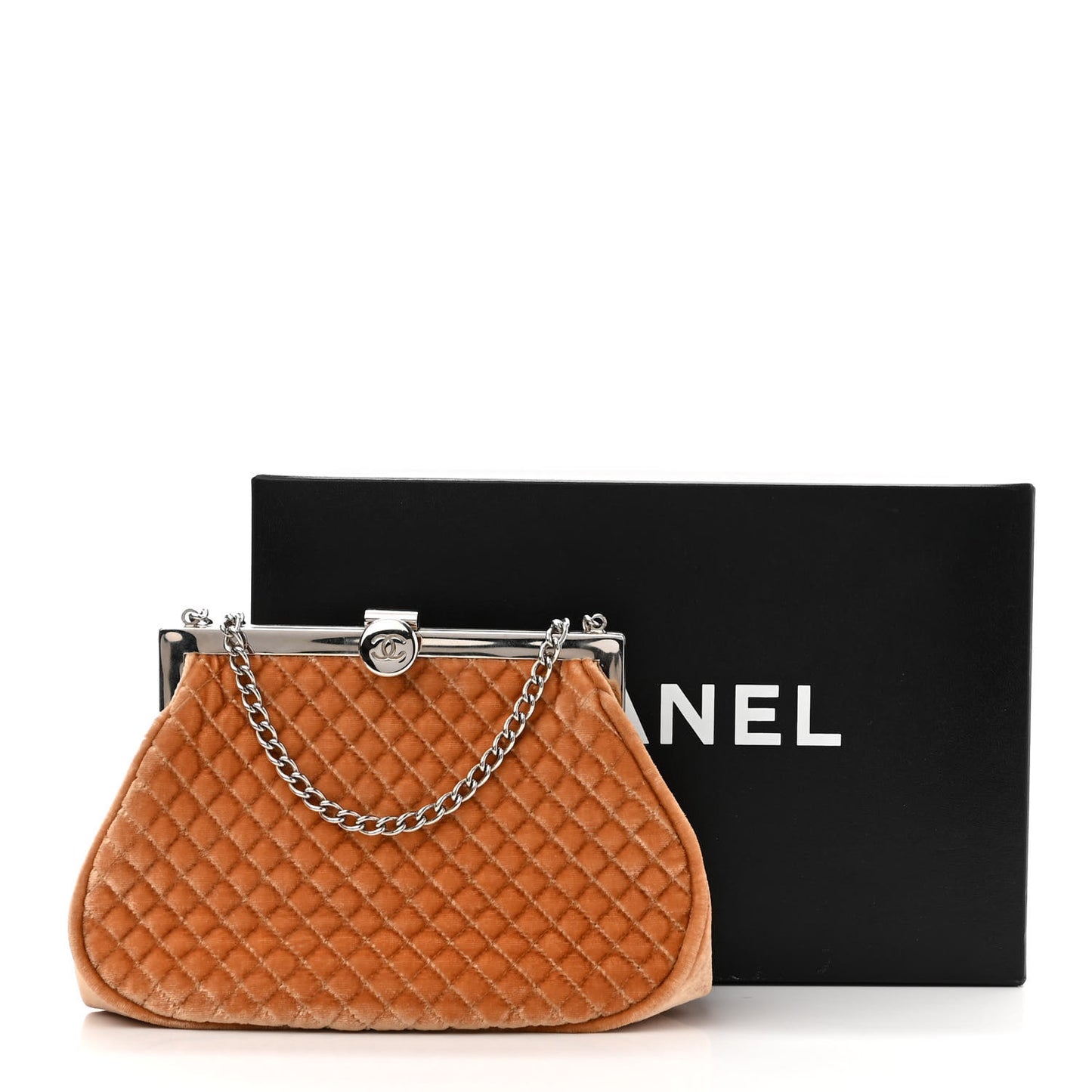 Velvet Quilted Kiss Lock Bag Orange