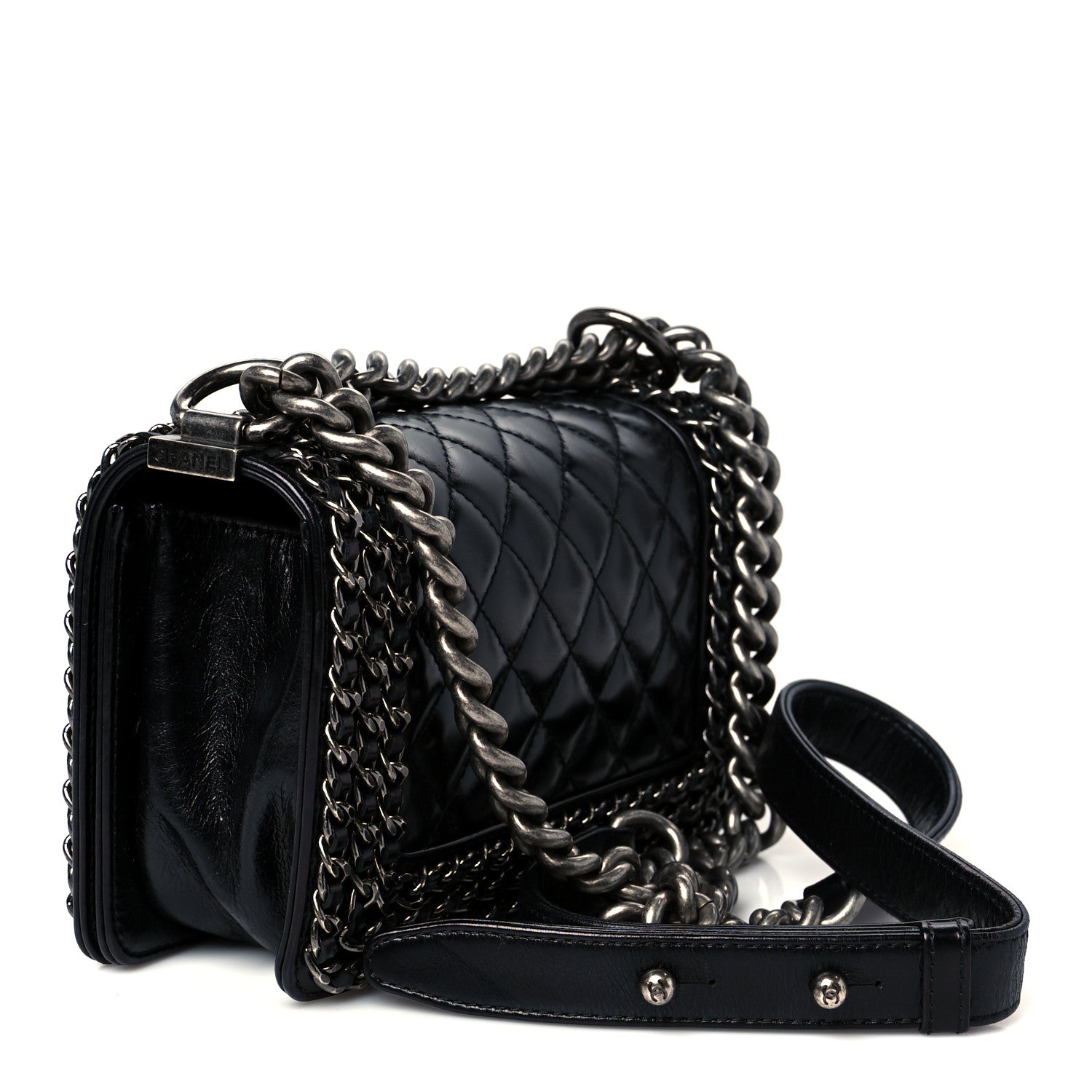 Chanel Glazed Calfskin Quilted Small Boy Chained Flap Black 3 of 10
