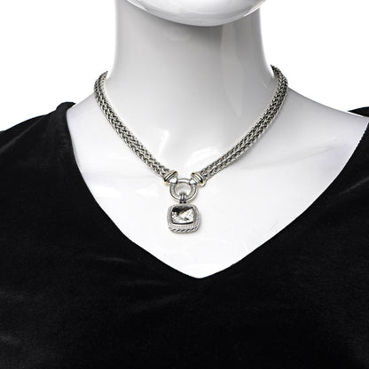 David Yurman Sterling Silver 18K Yellow Gold Diamond Prasiolite 14mm Albion Wheat Chain Pendant Necklace 2 of 6