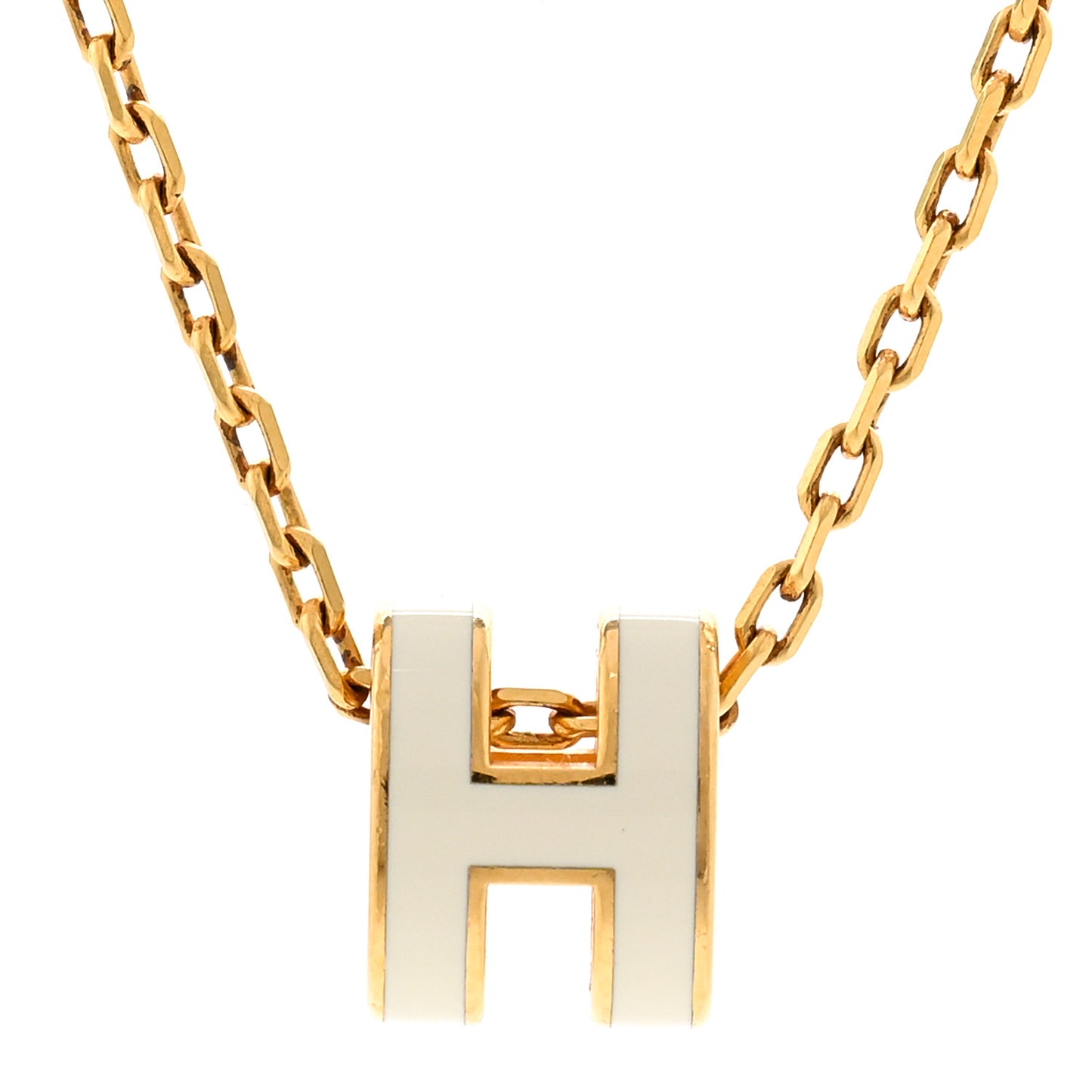 Lacquered Gold Mini Pop H Pendant Necklace White
