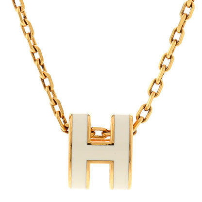 Hermes Lacquered Gold Mini Pop H Pendant Necklace White 4 of 6