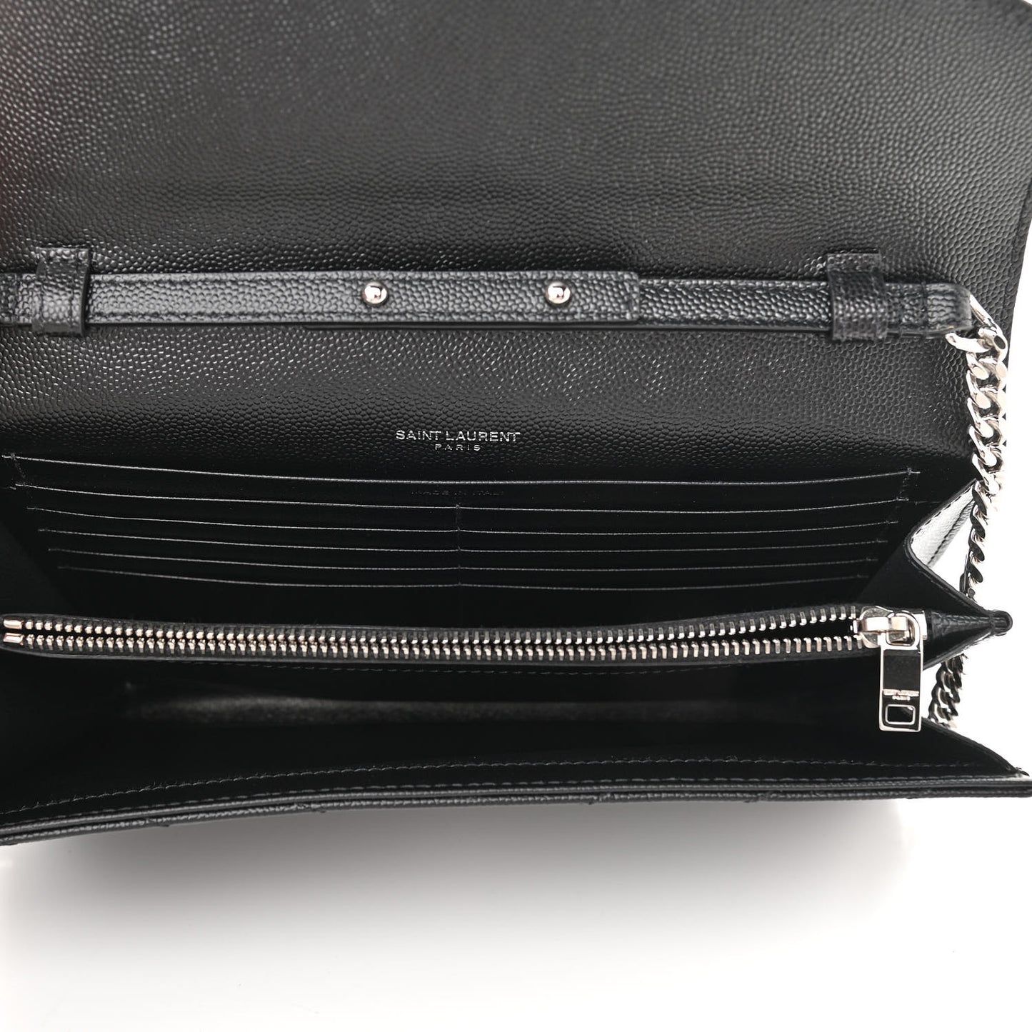 Grain De Poudre Matelasse Chevron Monogram Chain Wallet Black