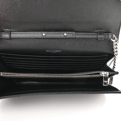 Saint Laurent Grain De Poudre Matelasse Chevron Monogram Chain Wallet Black 4 of 10