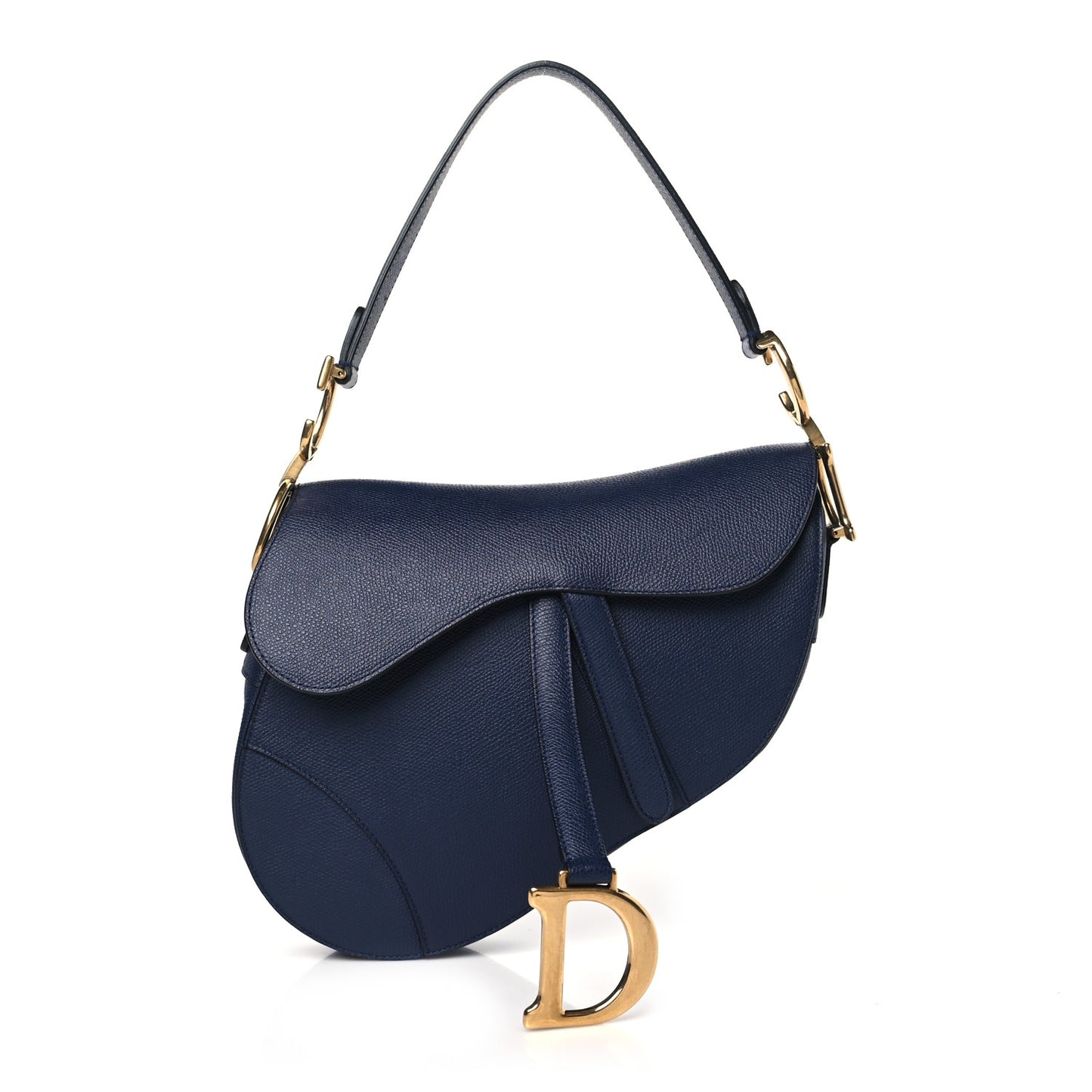 CHRISTIAN DIOR Grained Calfskin Saddle Bag Indigo Blue