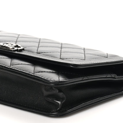 Chanel Lambskin Quilted Boy Wallet On Chain WOC Black 11 of 13