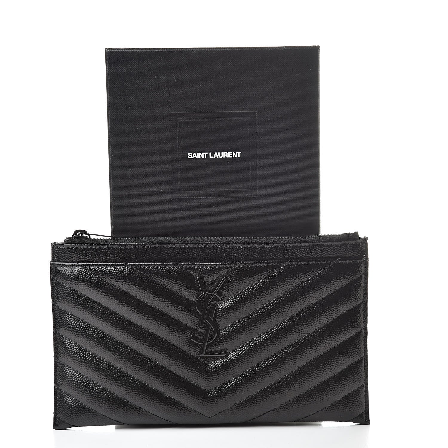 Saint Laurent Grain De Poudre Chevron Monogram Bill Pouch Black 8 of 8