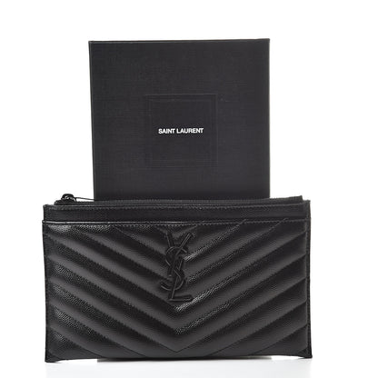 Saint Laurent Grain De Poudre Chevron Monogram Bill Pouch Black 8 of 8