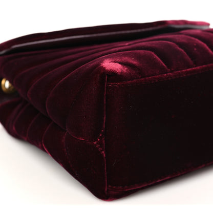 Saint Laurent Velvet Y Quilted Monogram Small Loulou Chain Satchel Burgundy 9 of 10