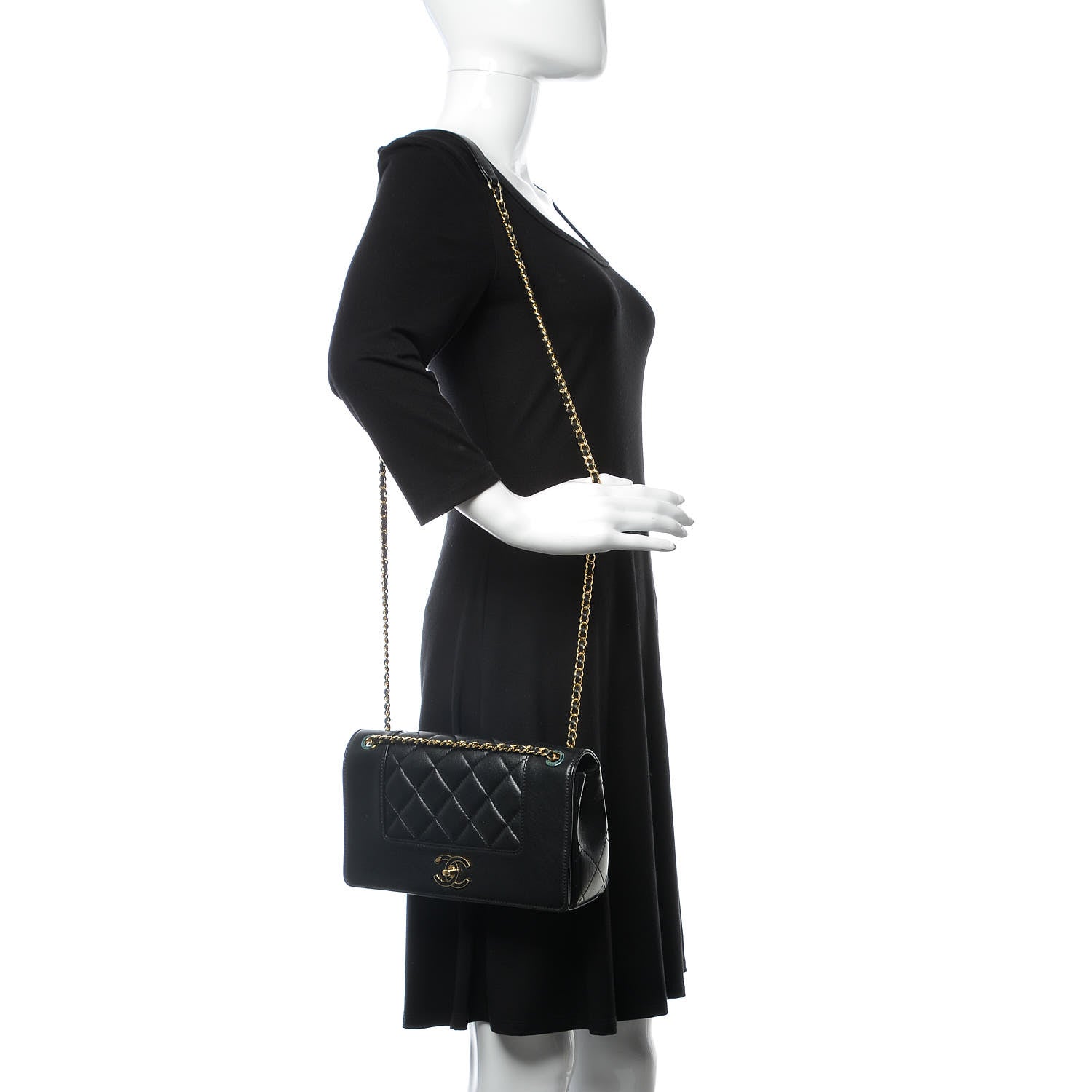 Chanel Sheepskin Quilted Medium Vintage Mademoiselle Flap Black 2 of 8