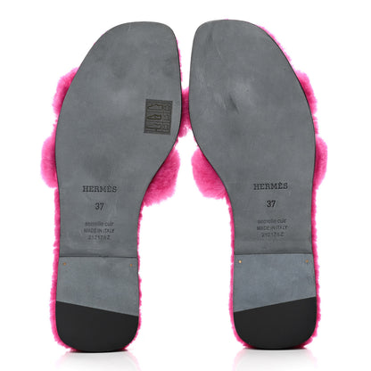 Hermes Woolskin Oran Sandals 37 Rose Fuchsia 4 of 4