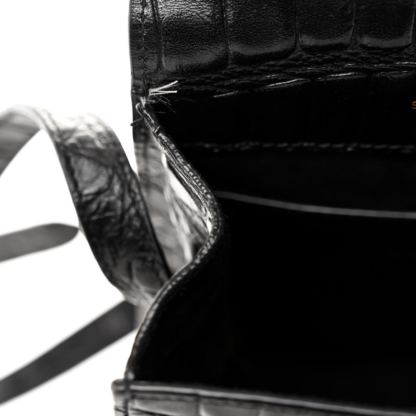 Calfskin Embossed Crocodile North South Kaia Satchel Black