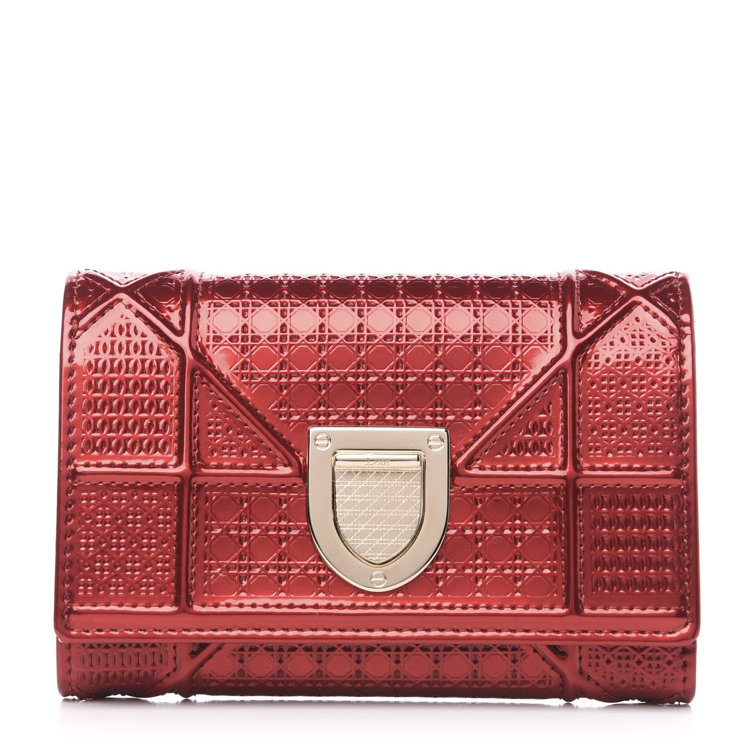 Christian Dior Metallic Patent Micro-Cannage Diorama Elancee Wallet Metal Rusty 1 of 7