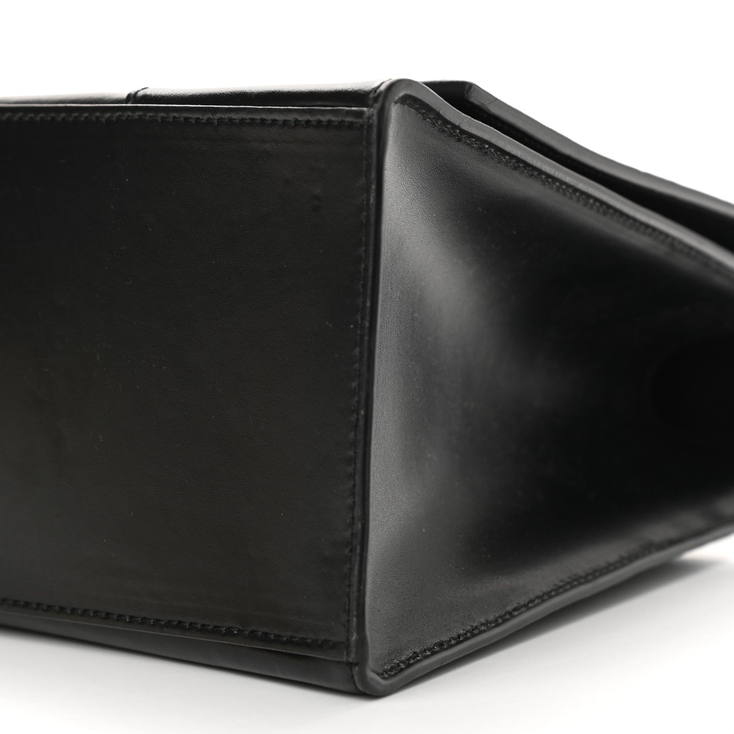 Shiny Box Calfskin Medium Hourglass Top Handle Bag Black