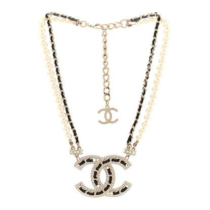 Chanel Crystal Pearl Lambskin CC Chain Choker Gold Black 2 of 3