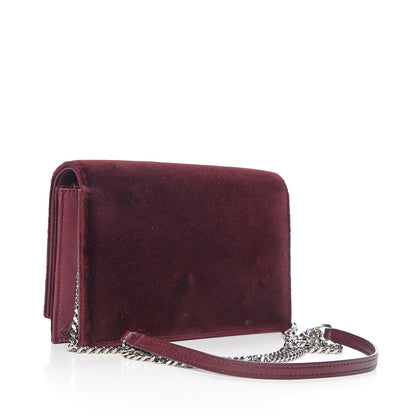 Saint Laurent Velvet Crystal Monogram Kate Tassel Shoulder Bag Burgundy 2 of 10