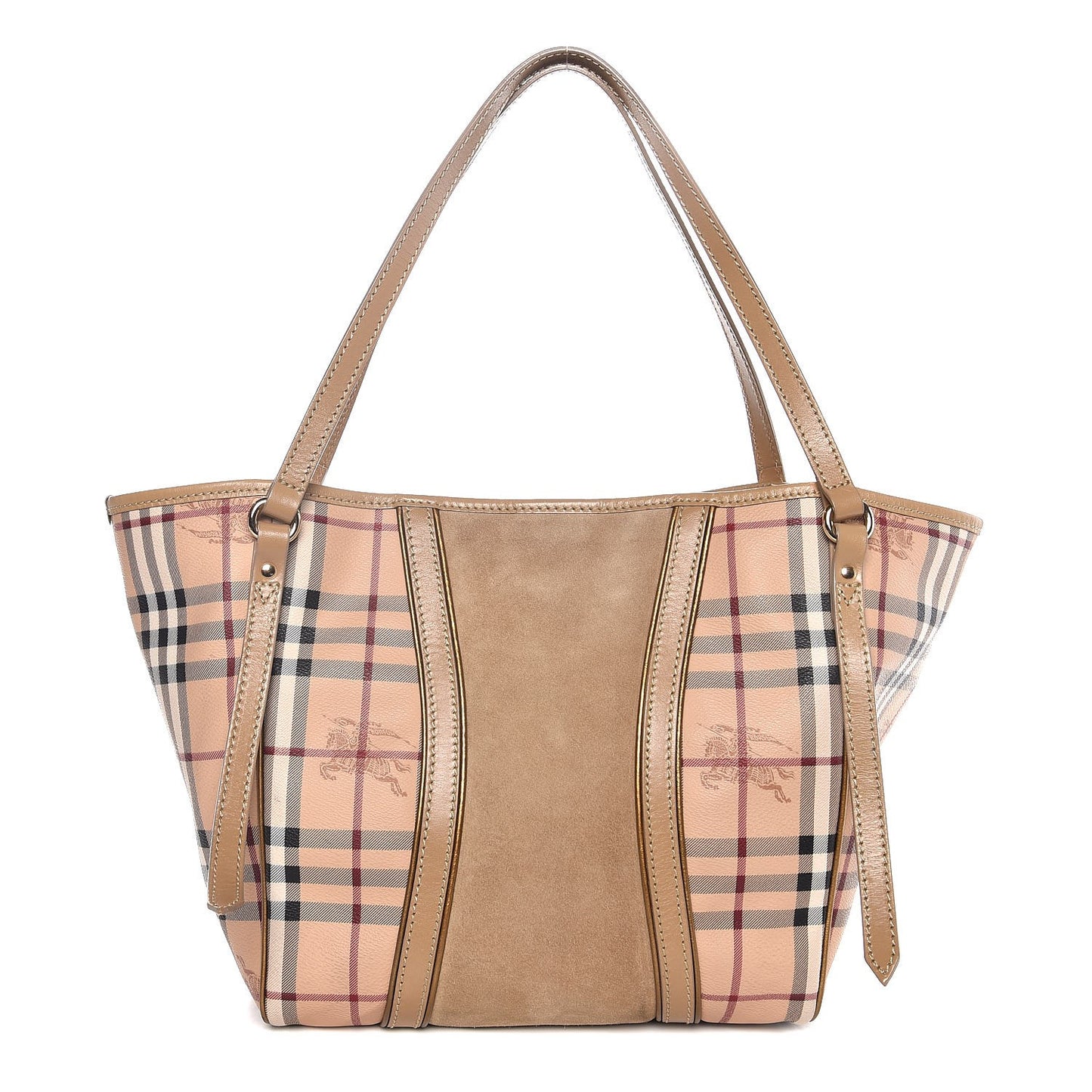 Suede Haymarket Check Colorblock Small Canterbury Tote Beige