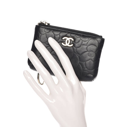 Chanel Lambskin Camellia Embossed Key Holder Case Black 2 of 8