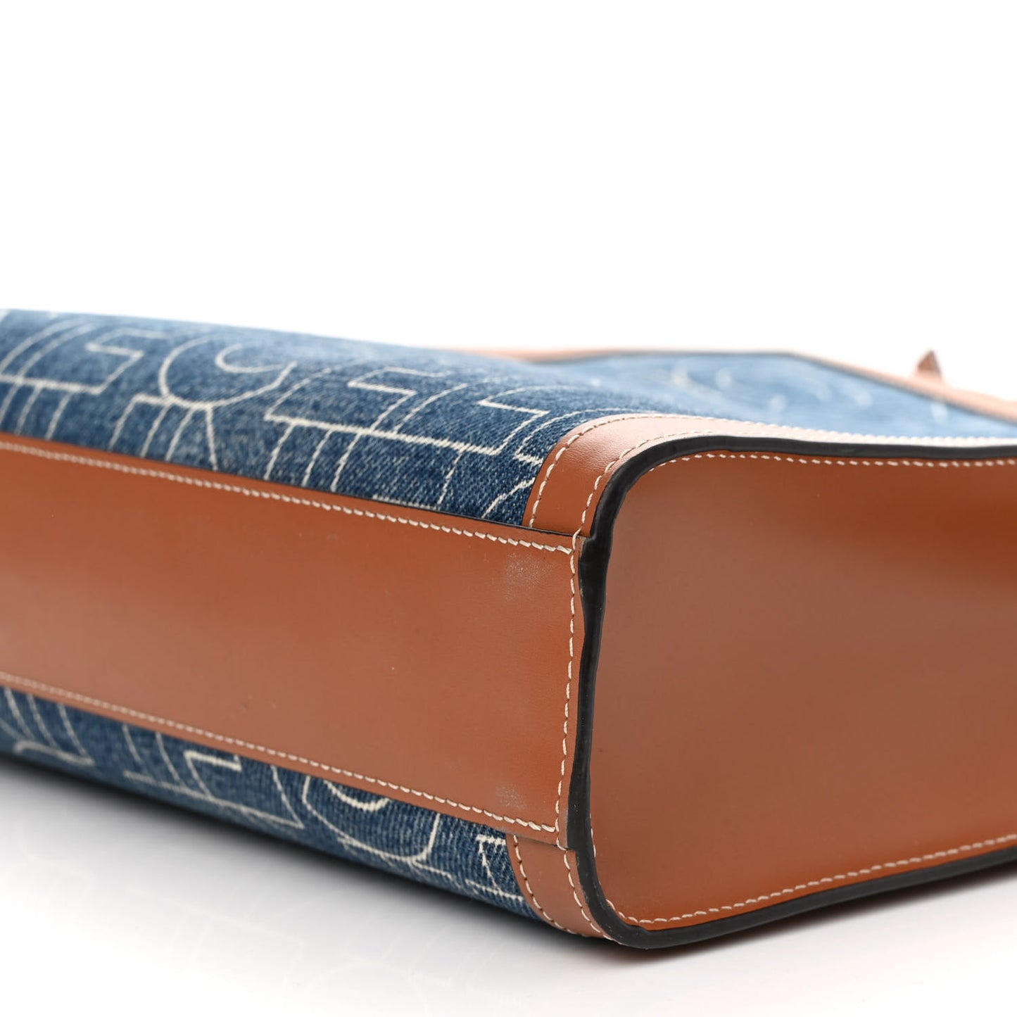 Denim All Over Print Small Vertical Cabas Navy Tan