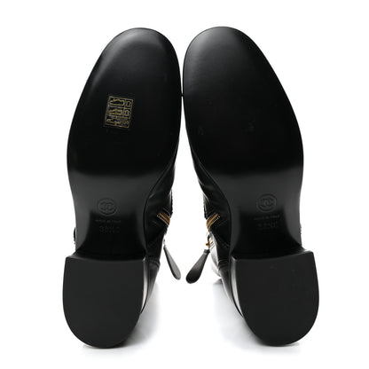 Chanel Calfskin Patent Cap Toe CC Lace Up Boots 38.5 Black 5 of 8