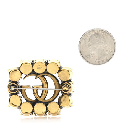 Gucci Metal Crystal Double G Brooch Aged Gold 2 of 3