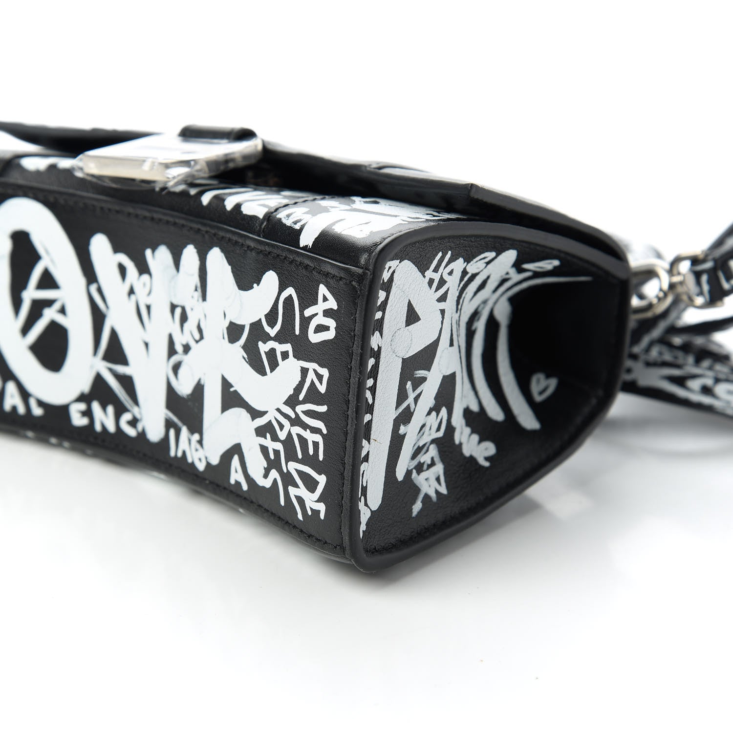 Balenciaga Smooth Calfskin Graffiti Hourglass Top Handle Bag XS Black White 7 of 9
