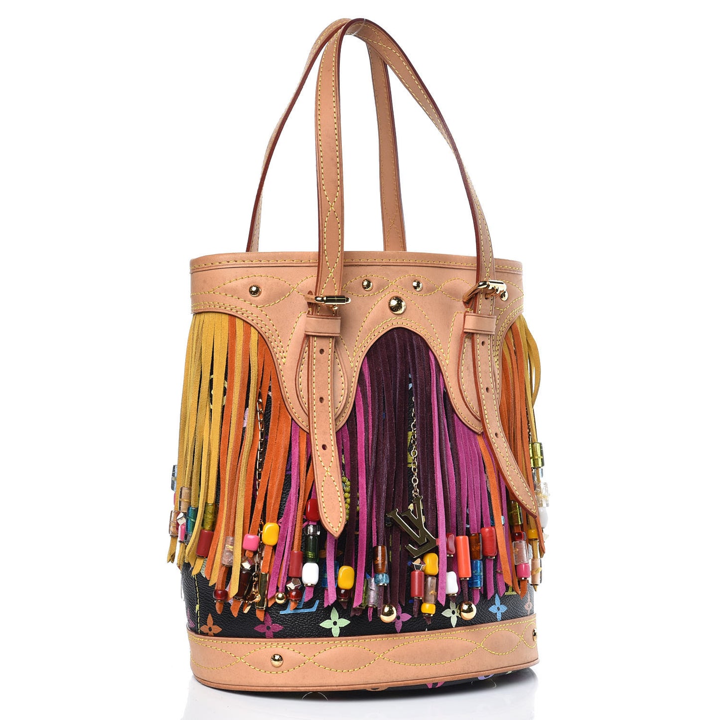 Monogram Multicolor Fringe Bucket Black