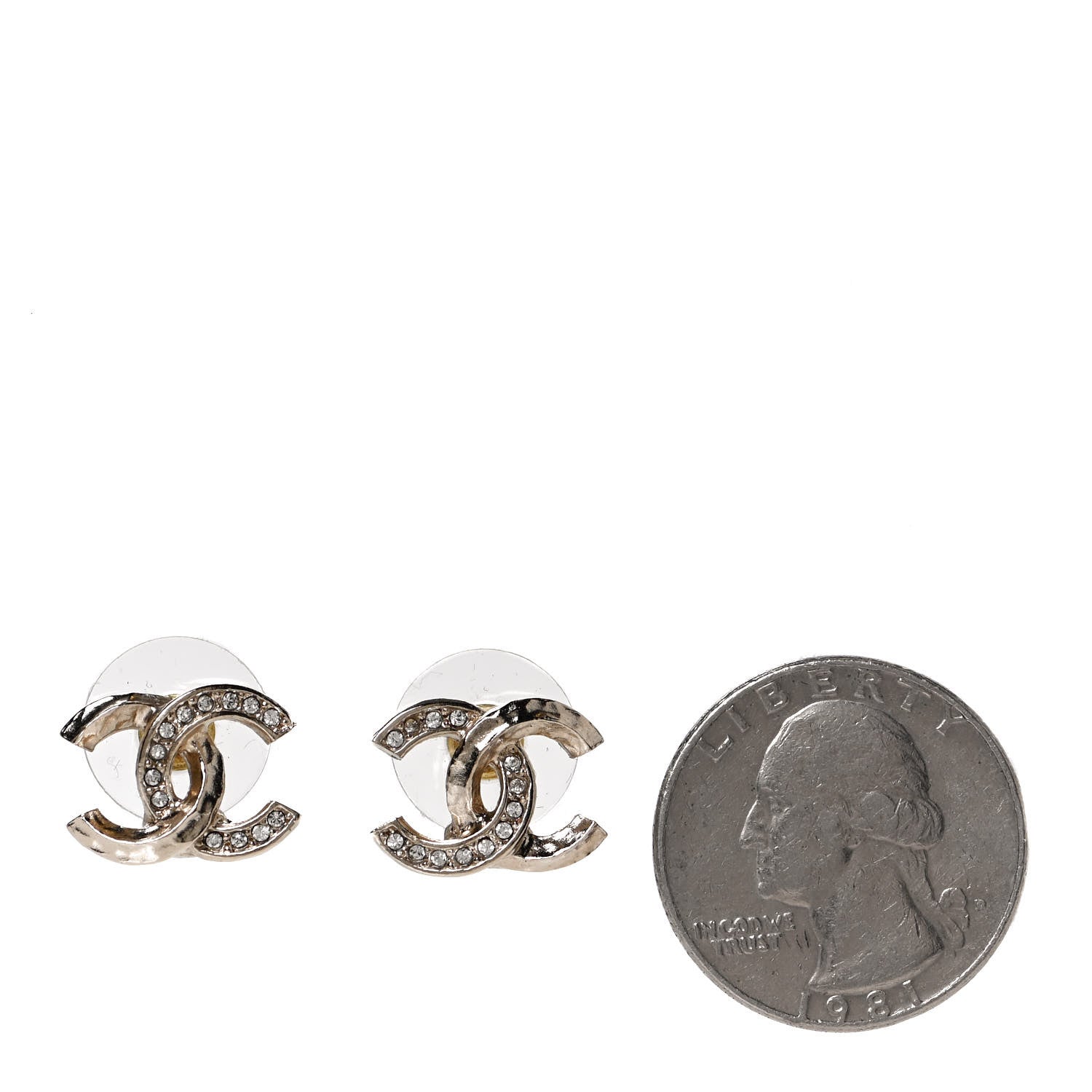 Chanel Textured Metal Crystal CC Earrings Gold 2 of 5