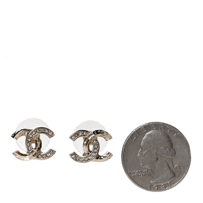 Chanel Textured Metal Crystal CC Earrings Gold 2 of 5