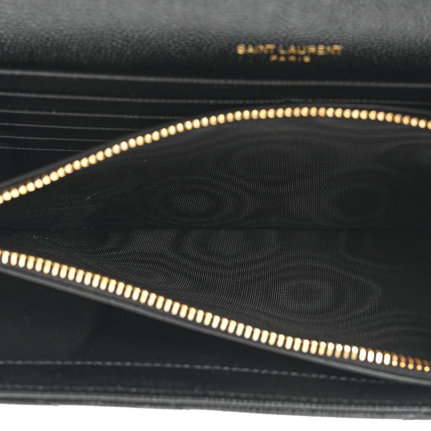 Saint Laurent Grain De Poudre Matelasse Chevron Monogram Chain Wallet Black 6 of 13