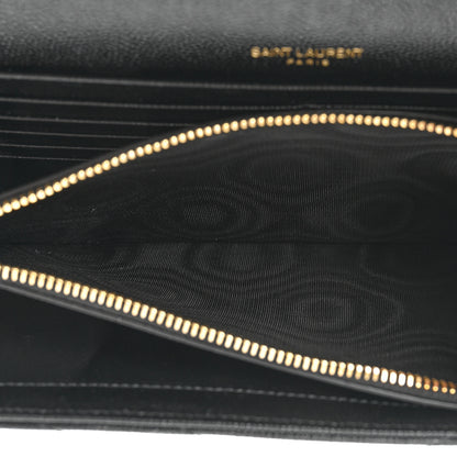 Saint Laurent Grain De Poudre Matelasse Chevron Monogram Chain Wallet Black 6 of 13