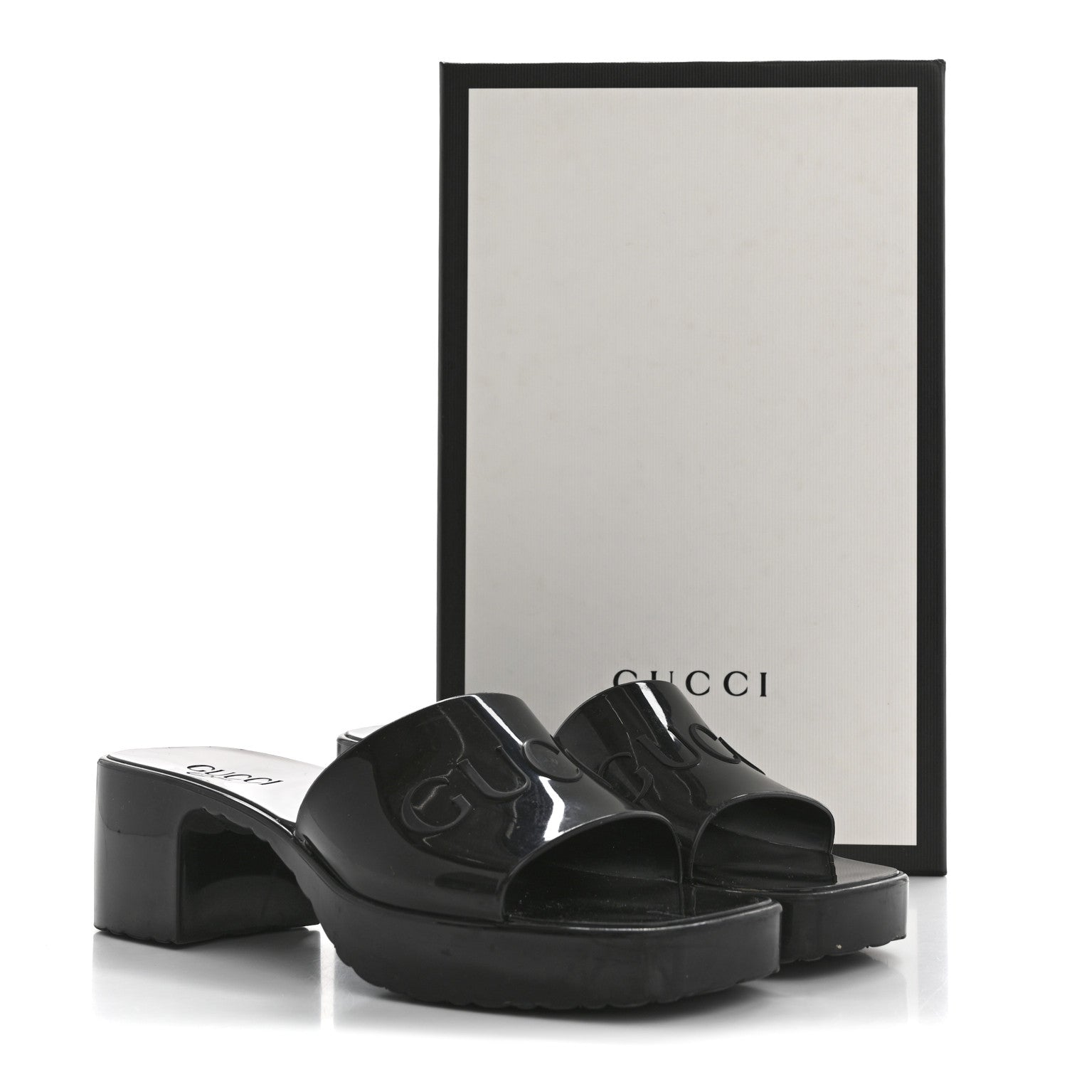 Gucci Rubber Gucci Logo Womens Platform 20/60mm Slide Sandals 37 Black 10 of 10