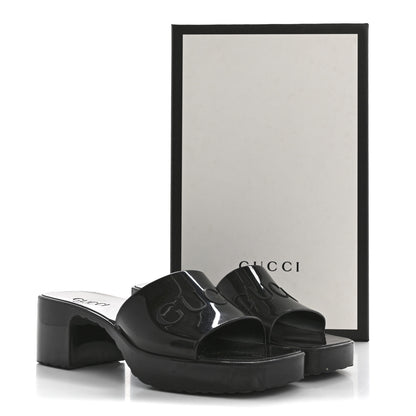 Gucci Rubber Gucci Logo Womens Platform 20/60mm Slide Sandals 37 Black 10 of 10