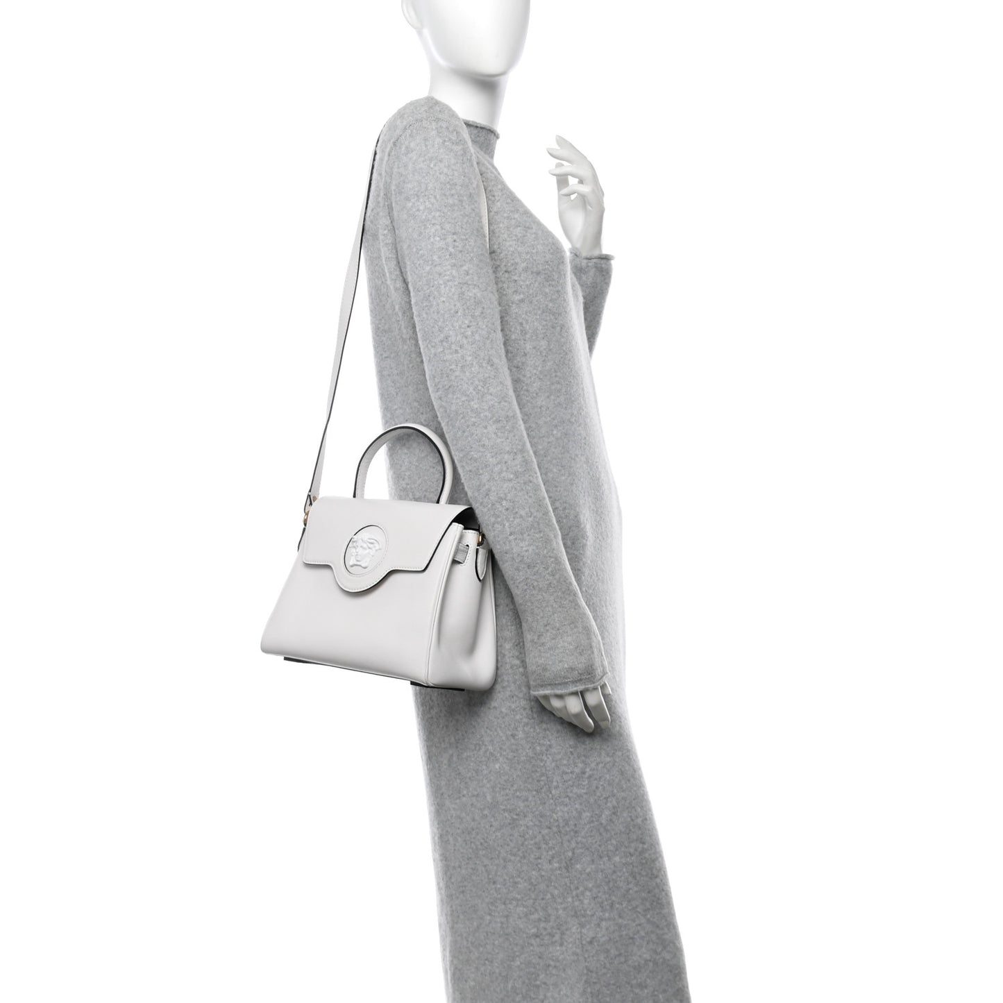 Calfskin Medium La Medusa Top Handle Handbag Optical White