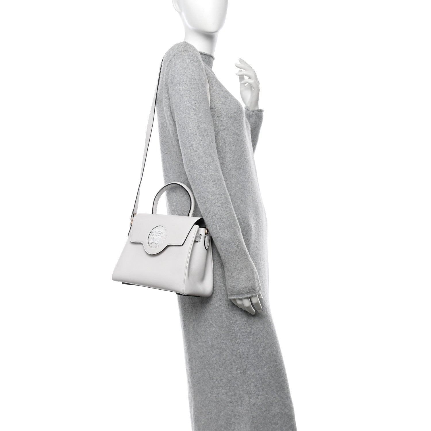 Versace Calfskin Medium La Medusa Top Handle Handbag Optical White 2 of 11