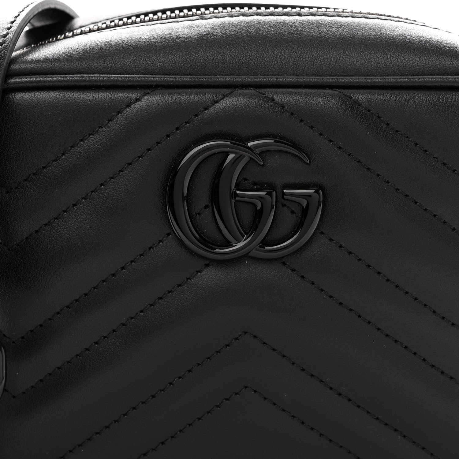 Gucci Calfskin Matelasse Monochrome Mini GG Marmont Chain Shoulder Bag Black 7 of 9