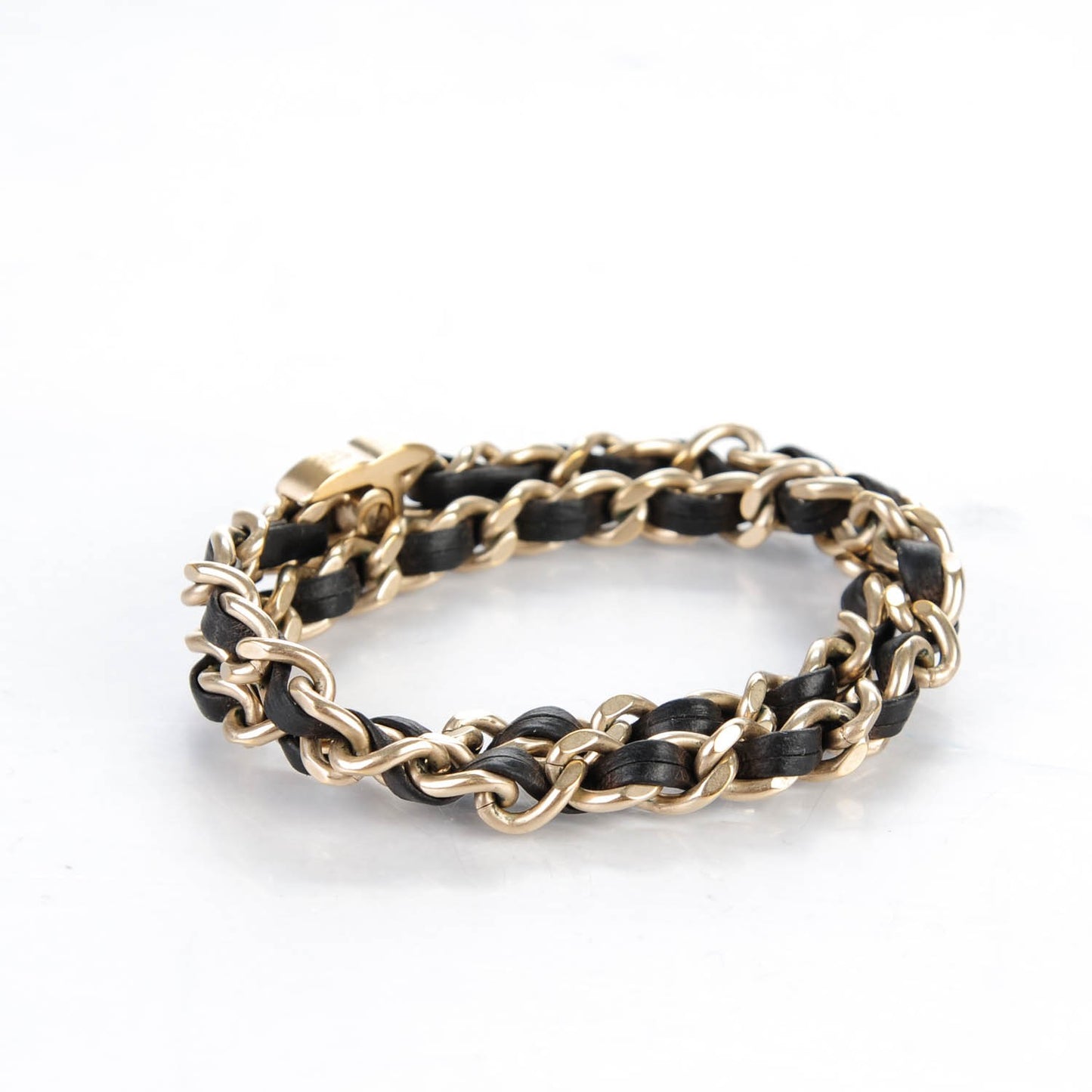 Lambskin CC Turnlock Chain Bracelet Black Gold