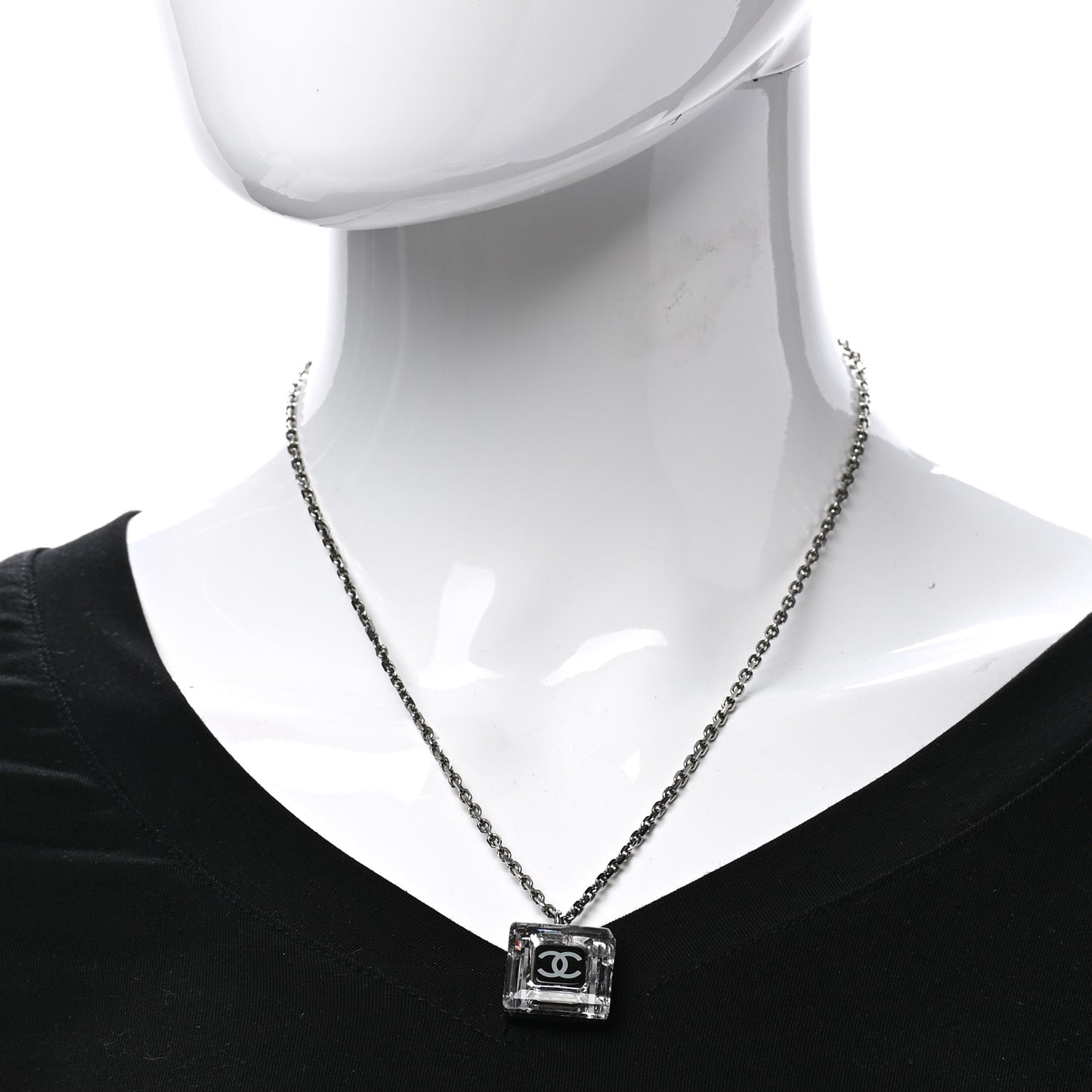Lucite CC Square Charm Necklace