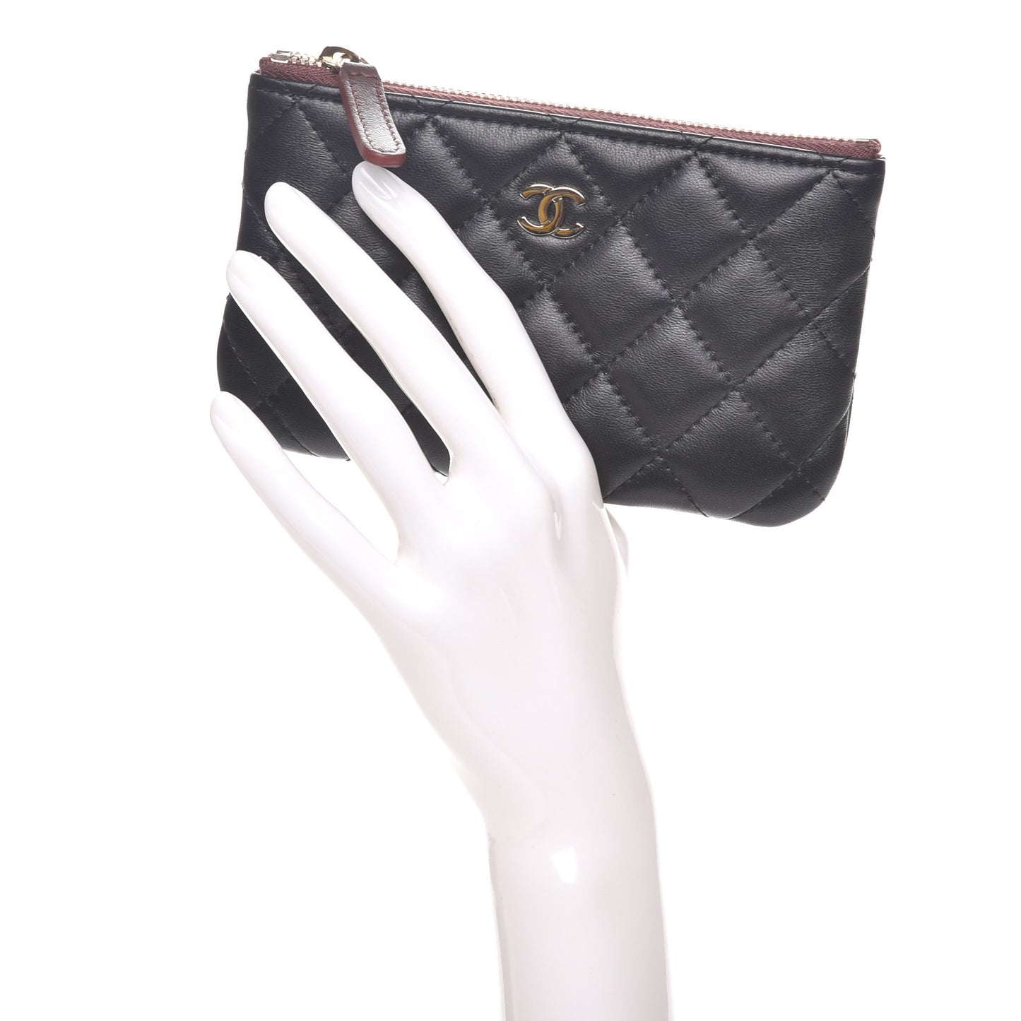 Lambskin Quilted Small Cosmetic Case Black