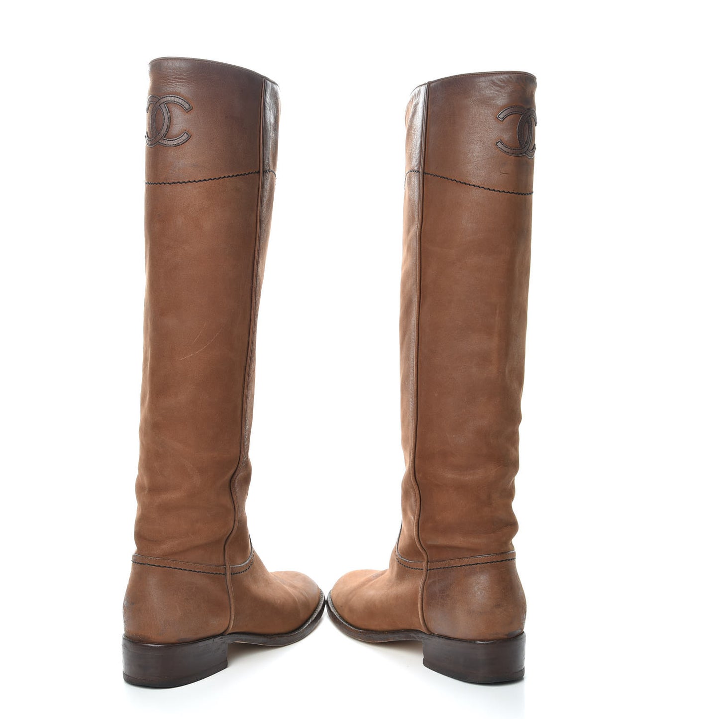 Calfskin Ascot CC Knee High Boots 37 Light Brown