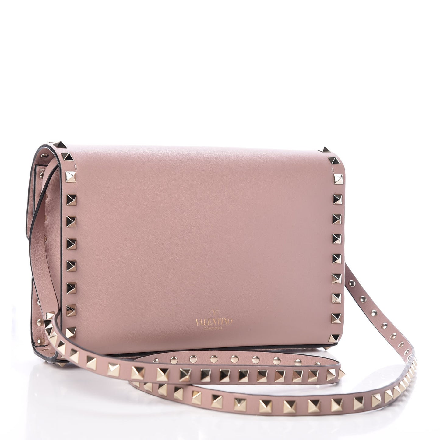 Vitello Medium Rockstud Flip Lock Crossbody Bag Poudre