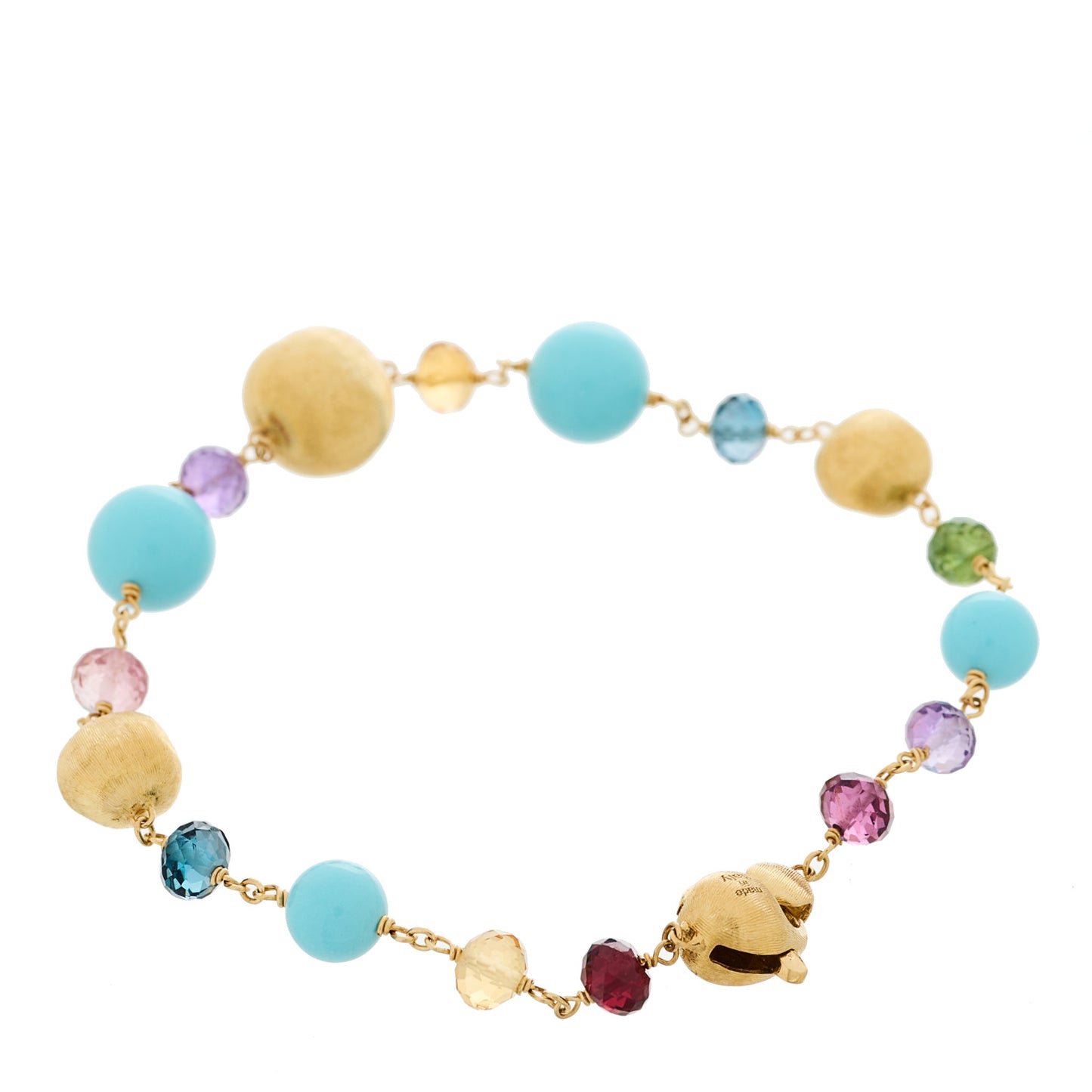 18K Yellow Gold Multi Gemstone Africa Single Strand Bracelet