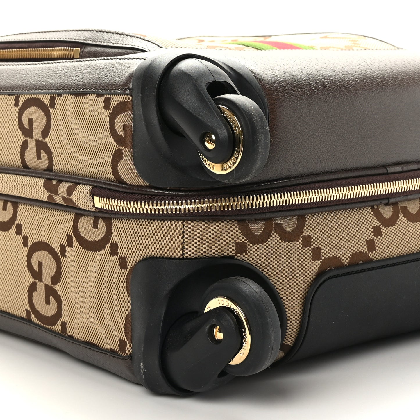Monogram Jumbo GG Textured Dollar Calfskin Web Small Savoy Cabin Trolley Camel Ebony New Acero