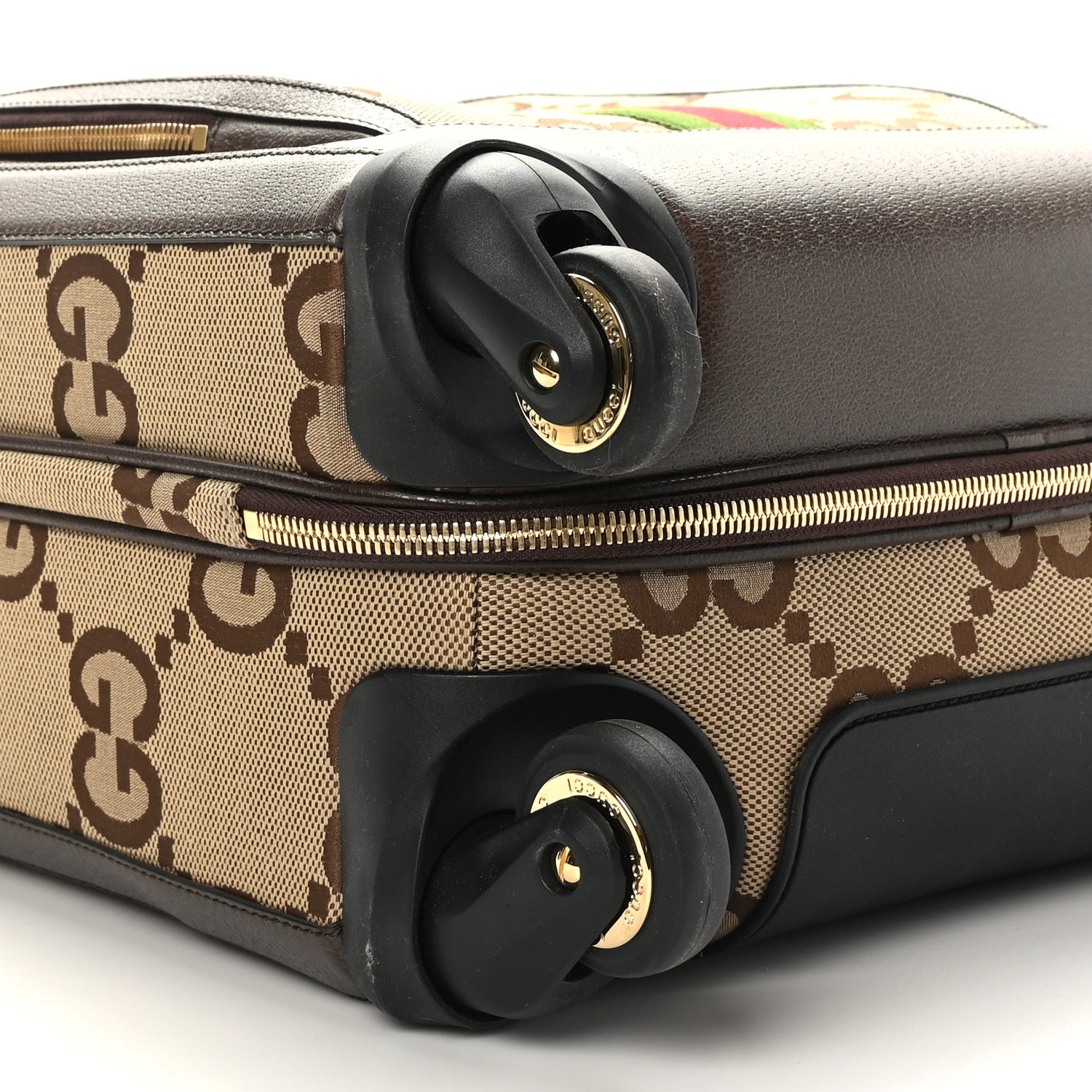 Gucci Monogram Jumbo GG Textured Dollar Calfskin Web Small Savoy Cabin Trolley Camel Ebony New Acero 7 of 8