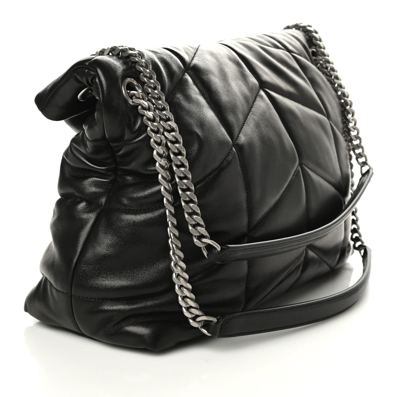 Lambskin Quilted Medium Loulou Puffer Monogram Chain Satchel Black