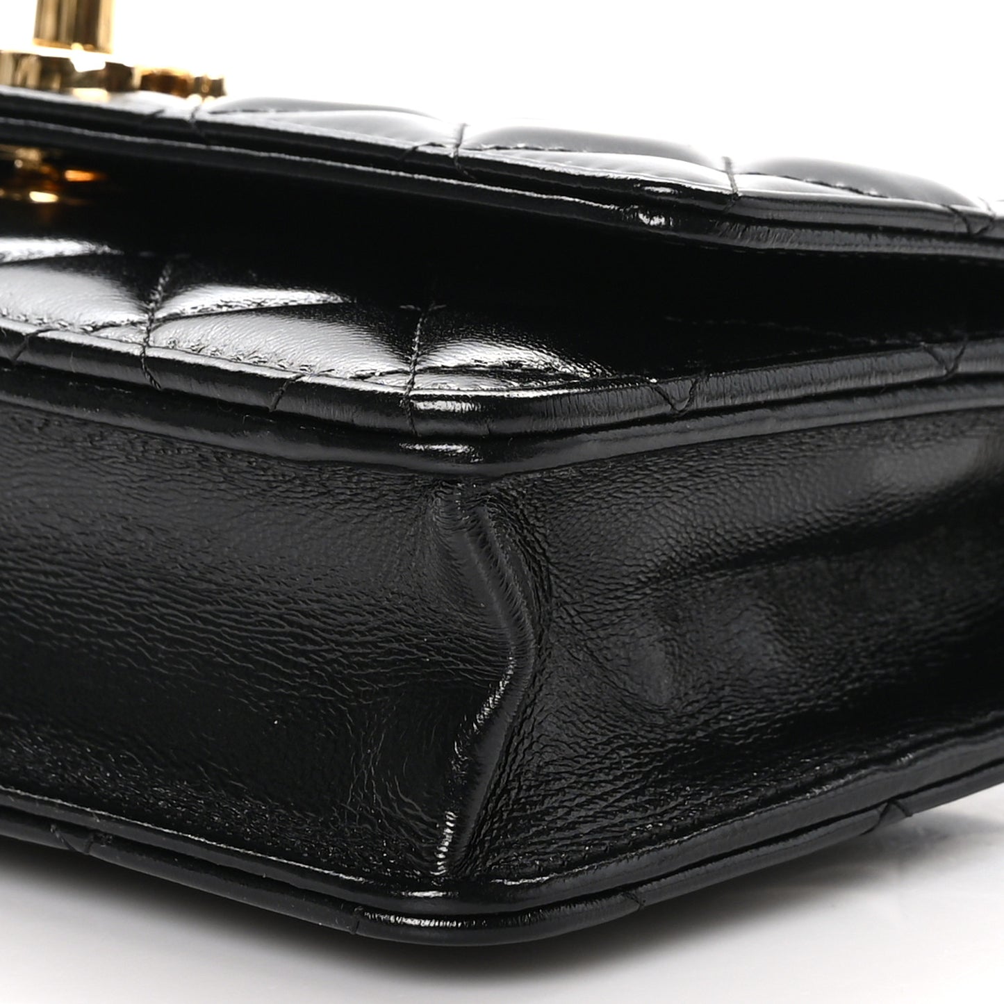 Shiny Lambskin Quilted Golden Links Wallet On Chain WOC Black