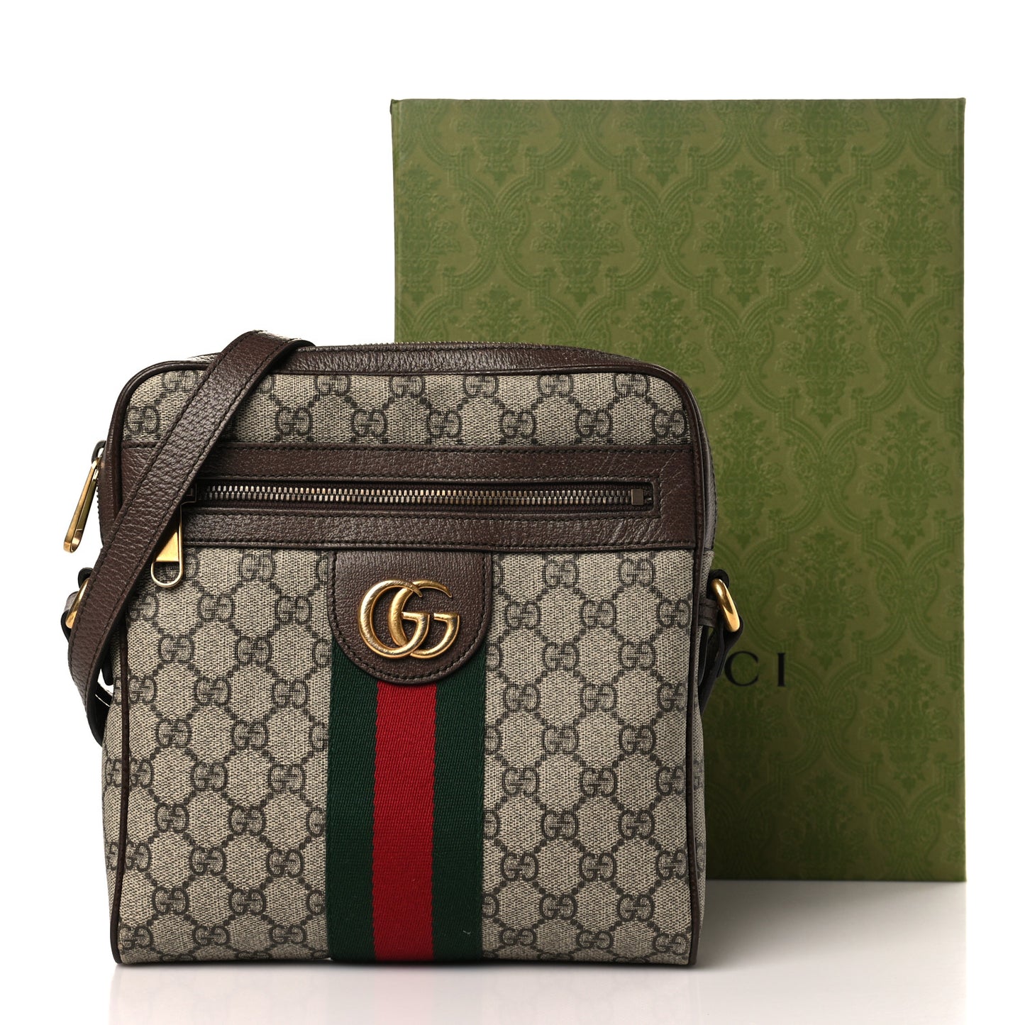 GG Supreme Monogram Web Small Ophidia Messenger Bag Brown