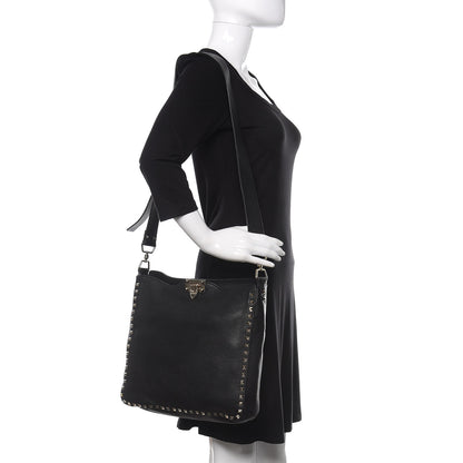 Valentino Garavani Pebbled Calfskin Large Rockstud Flip-Lock Messenger Bag Black 2 of 9