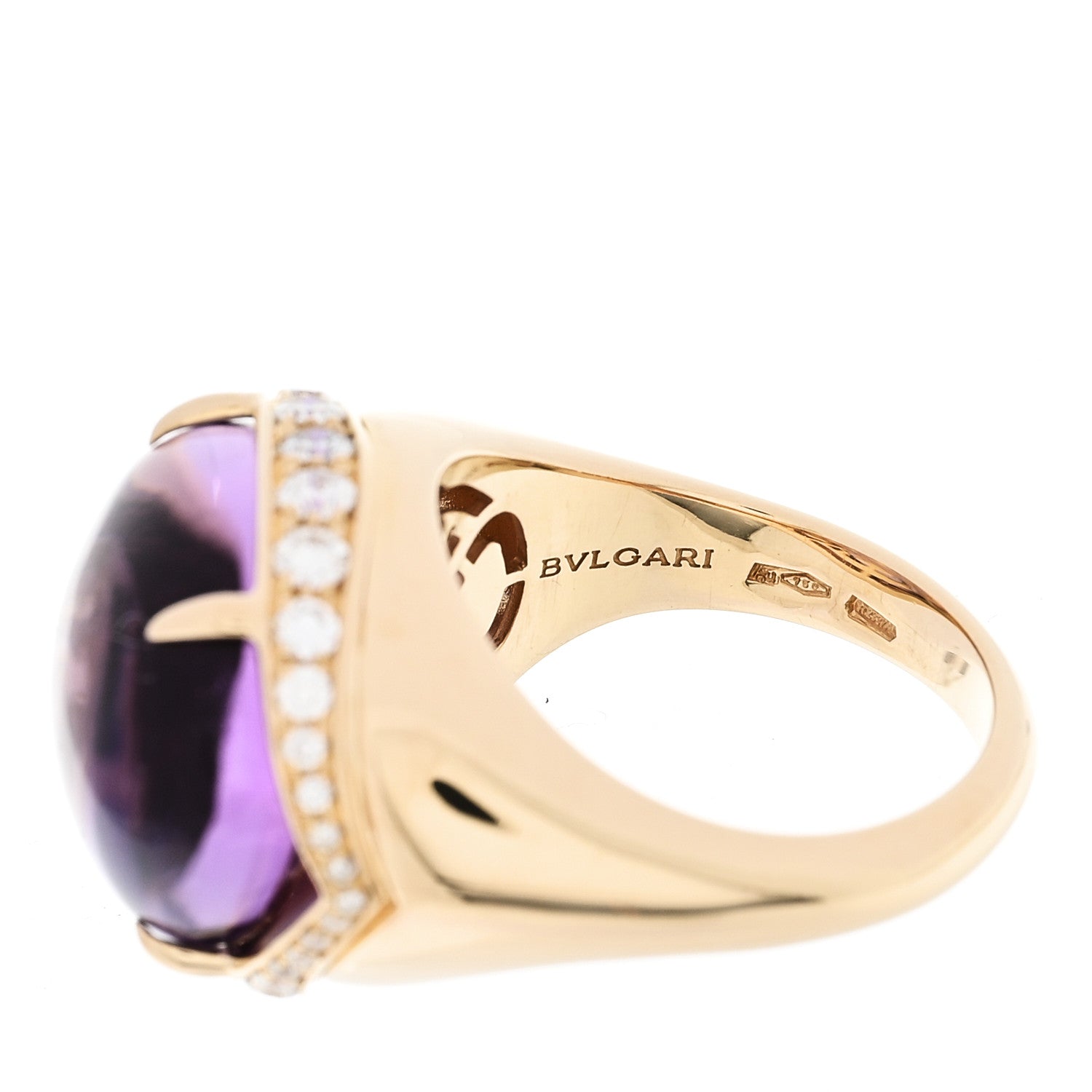 Bulgari 18K Yellow Gold Diamond Amethyst Sassi Ring 55 7.25 5 of 7