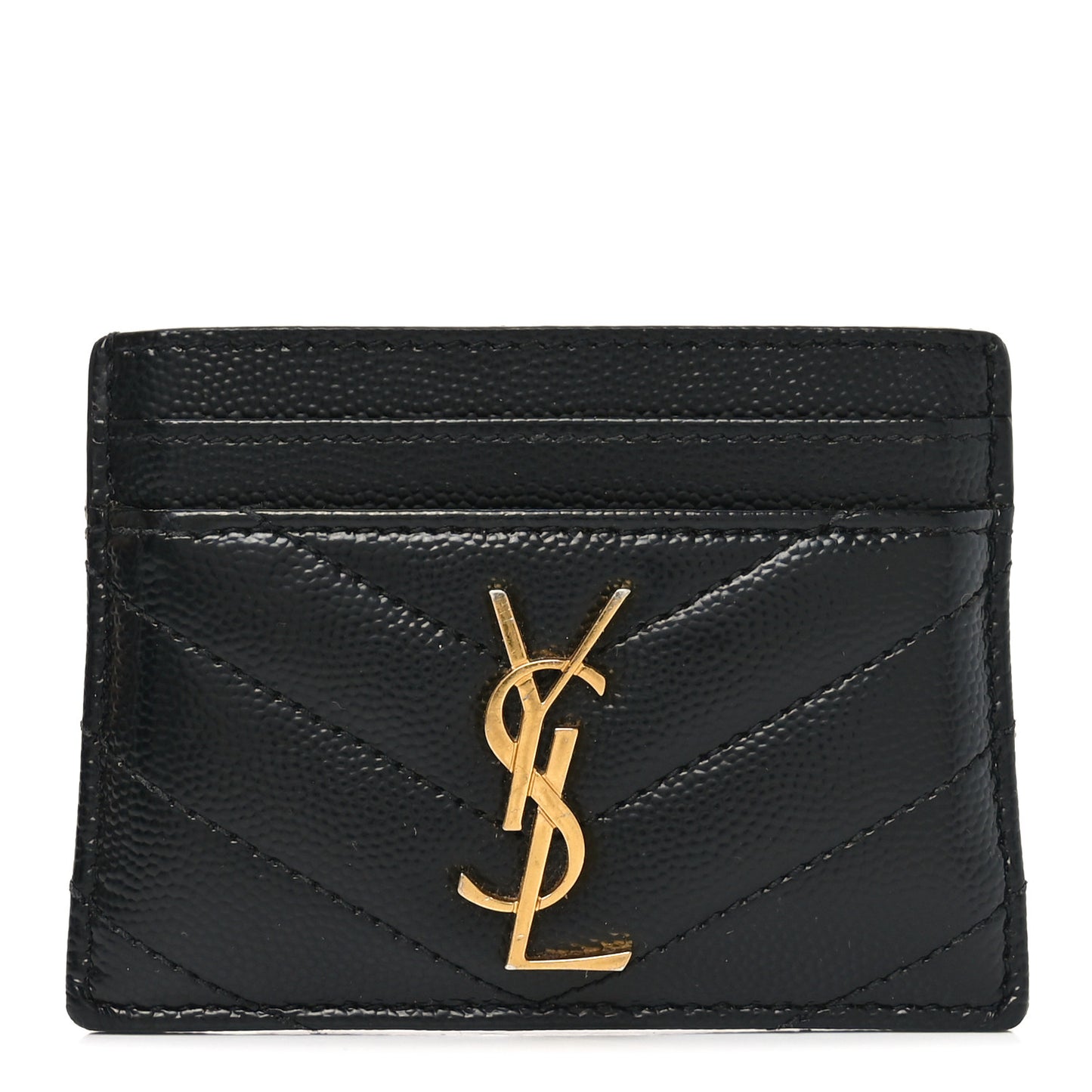 Grain De Poudre Matelasse Chevron Monogram Credit Card Case Black