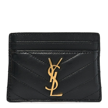 Saint Laurent Grain De Poudre Matelasse Chevron Monogram Credit Card Case Black 1 of 8